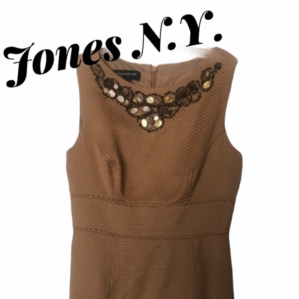 Jones N.Y. Embellished Sleeveless Bodycon Dress Tan  Sz 10
